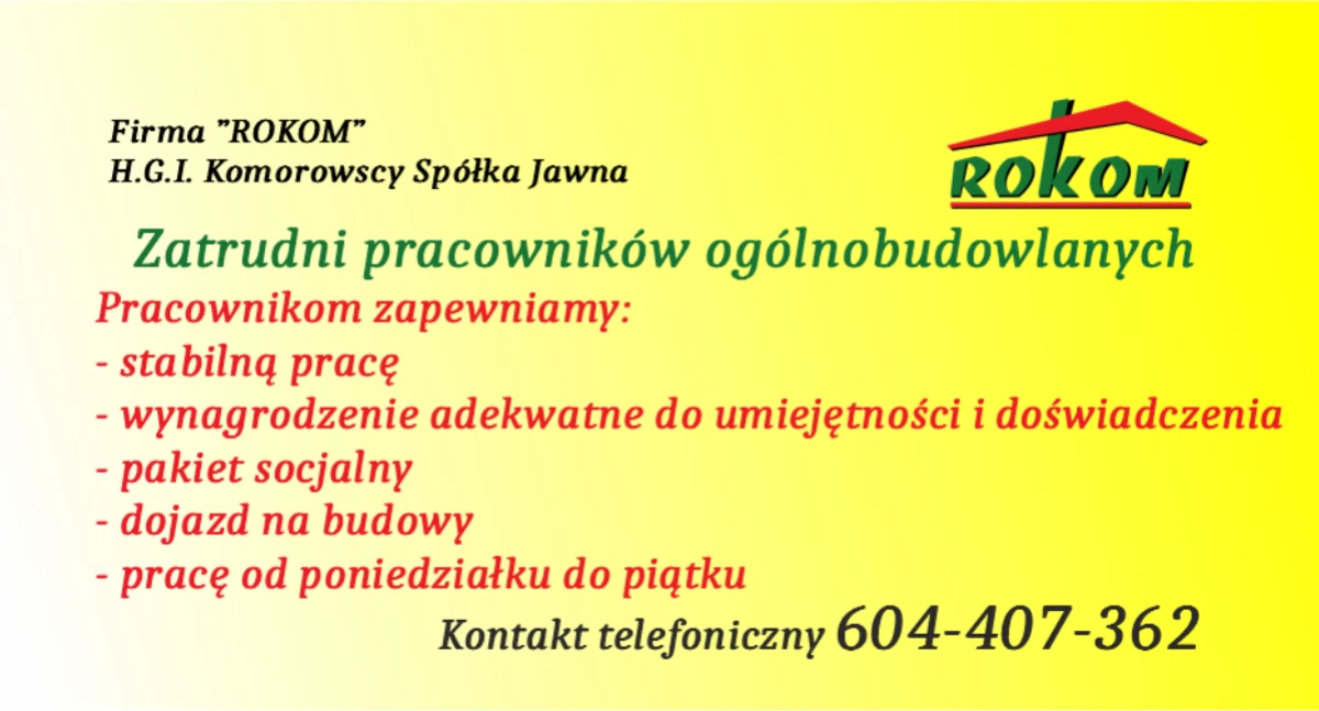 Współpraca, Zatrudnienie pracowników ogólnobudowlanych oferta firmy ROKOM - zdjęcie, fotografia