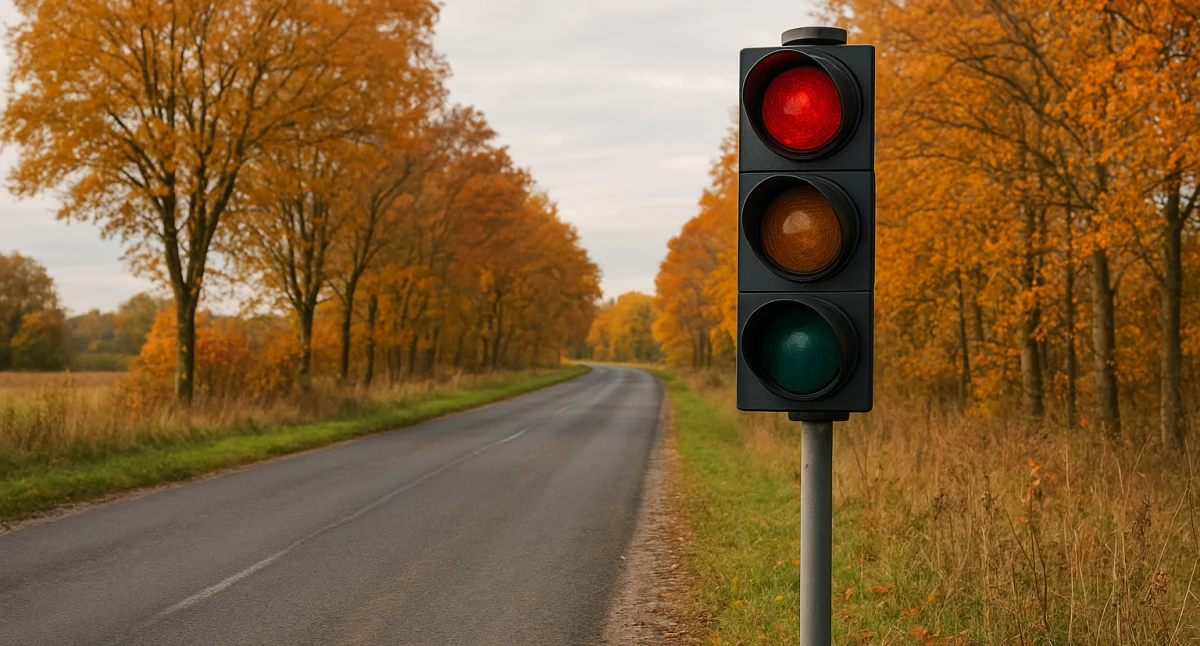 Ostrzeżenia, Wyłączona sygnalizacja drodze wojewódzkiej - zdjęcie, fotografia