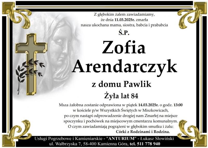 Zofia Arendarczyk z domu Pawlik